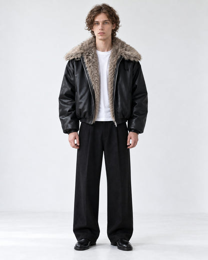 Shawl Fur-Collar Cropped Jacket