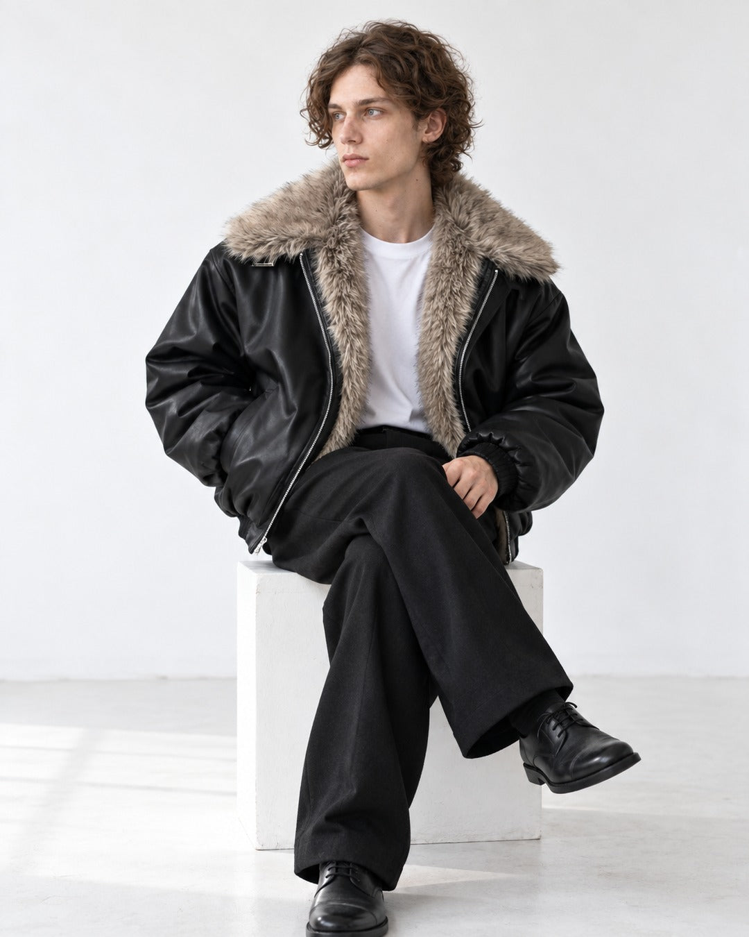 Shawl Fur-Collar Cropped Jacket