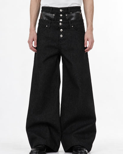 Double Waistband Denim Pants