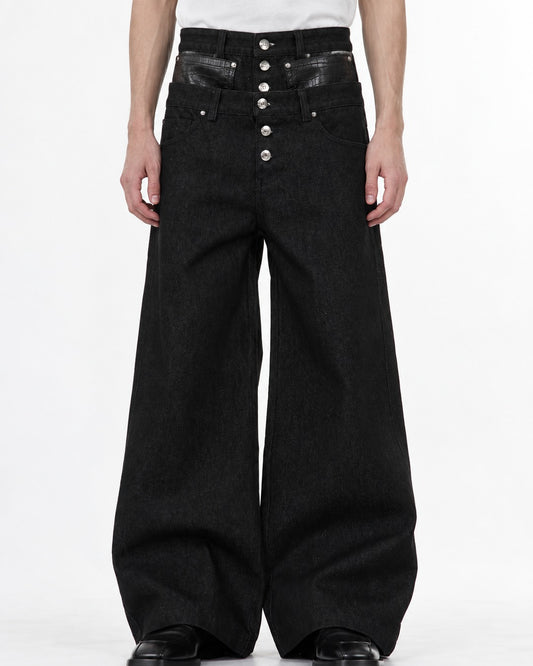 Double Waistband Denim Pants