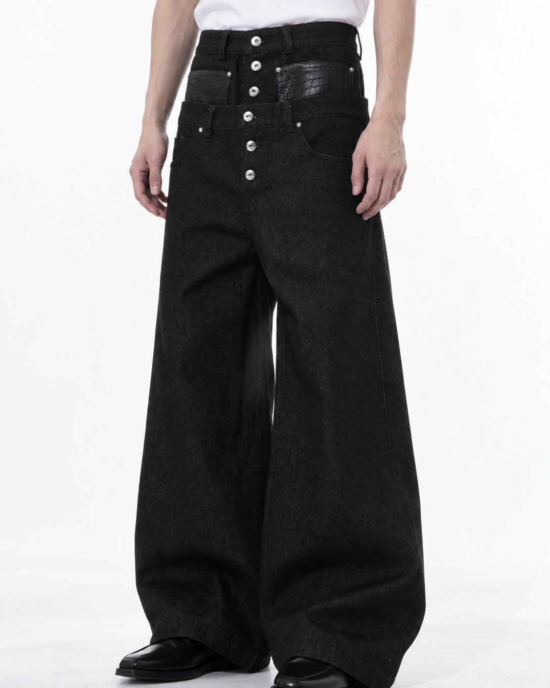 Double Waistband Denim Pants