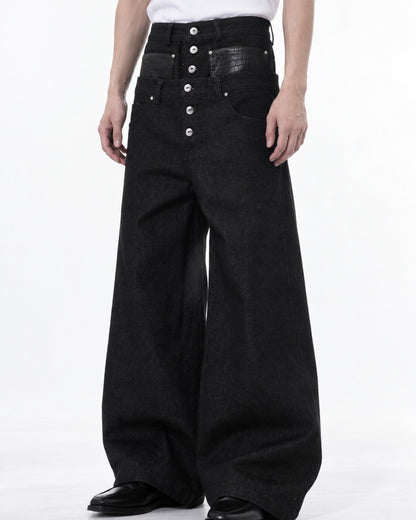 Double Waistband Denim Pants