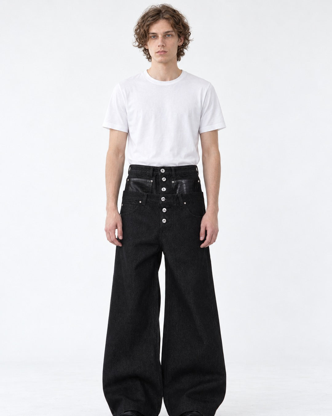 Double Waistband Denim Pants