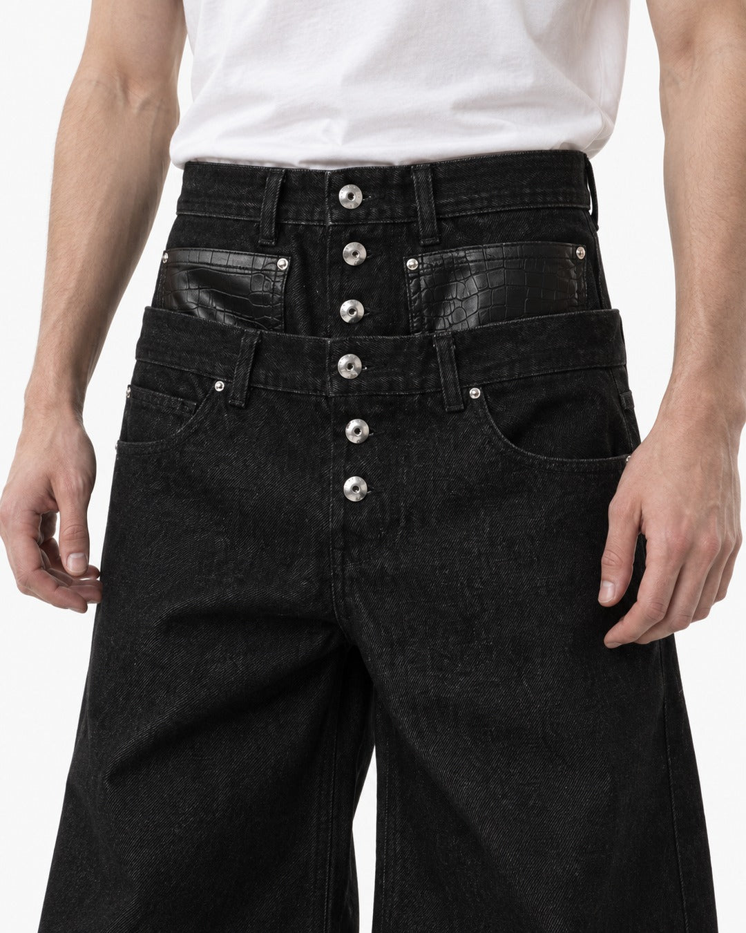 Double Waistband Denim Pants