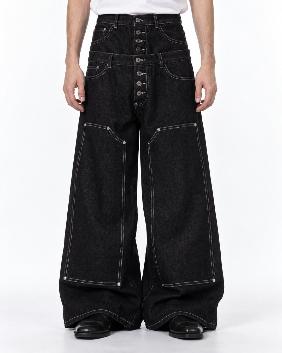 Double Waistband Patchwork Jeans