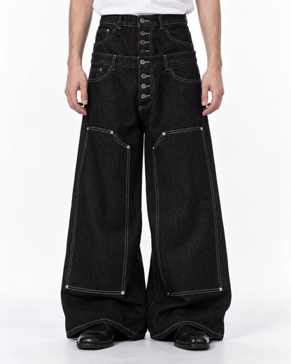 Double Waistband Patchwork Jeans