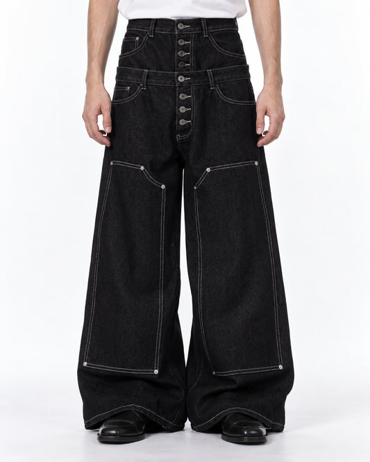 Double Waistband Patchwork Jeans