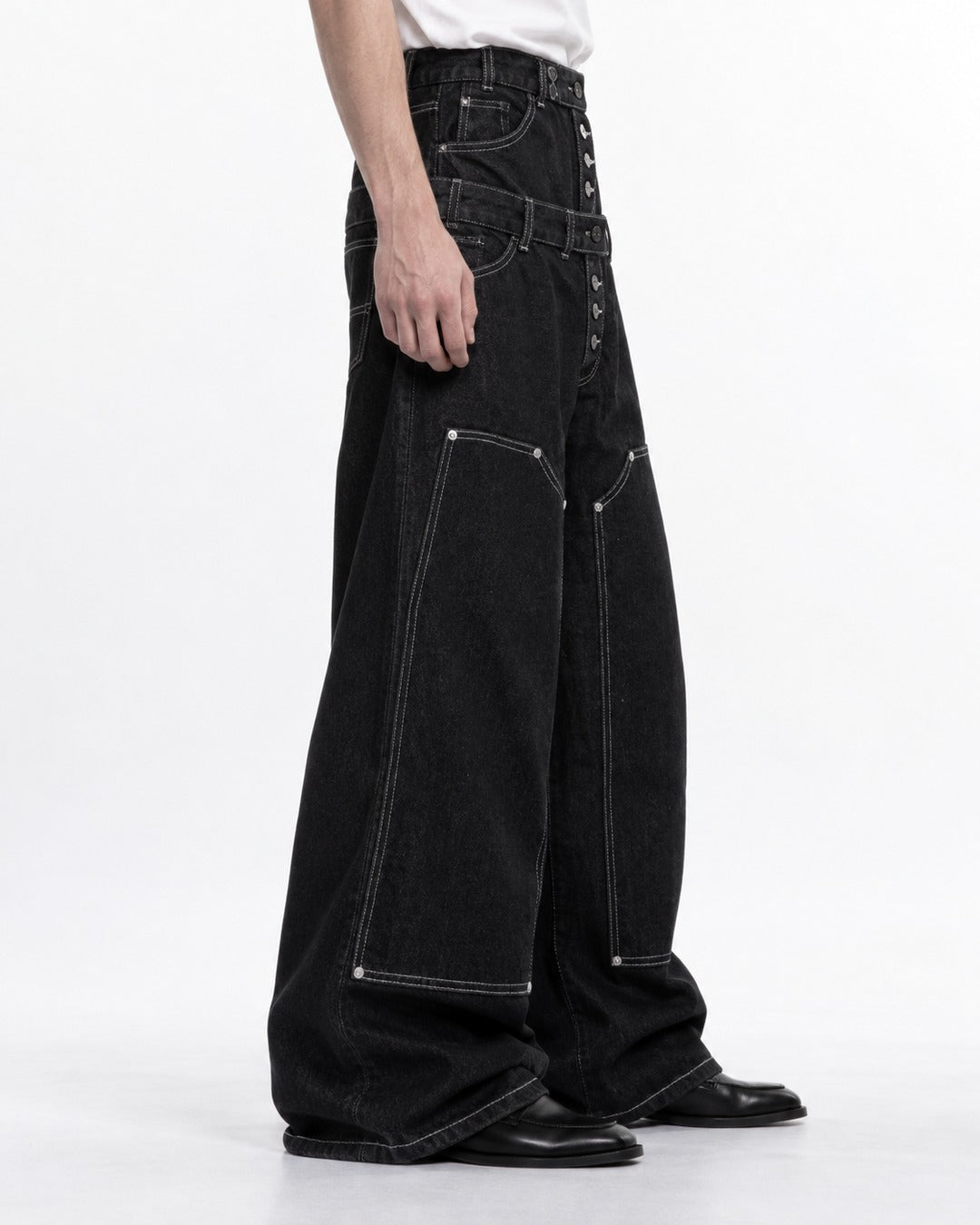 Double Waistband Patchwork Jeans