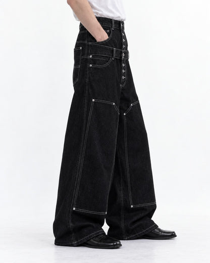 Double Waistband Patchwork Jeans