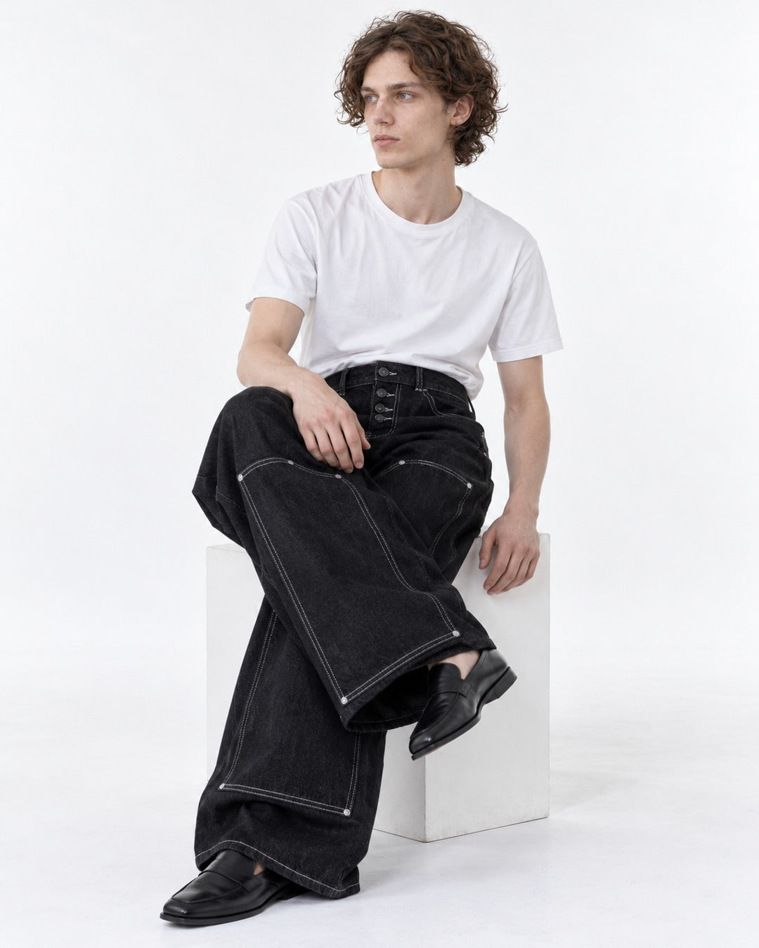 Double Waistband Patchwork Jeans
