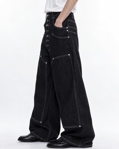 Double Waistband Patchwork Jeans