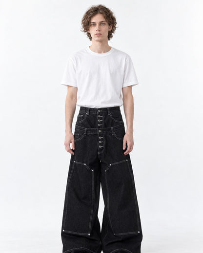 Double Waistband Patchwork Jeans