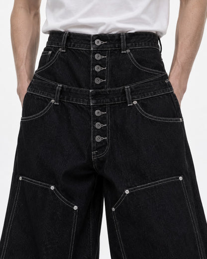 Double Waistband Patchwork Jeans