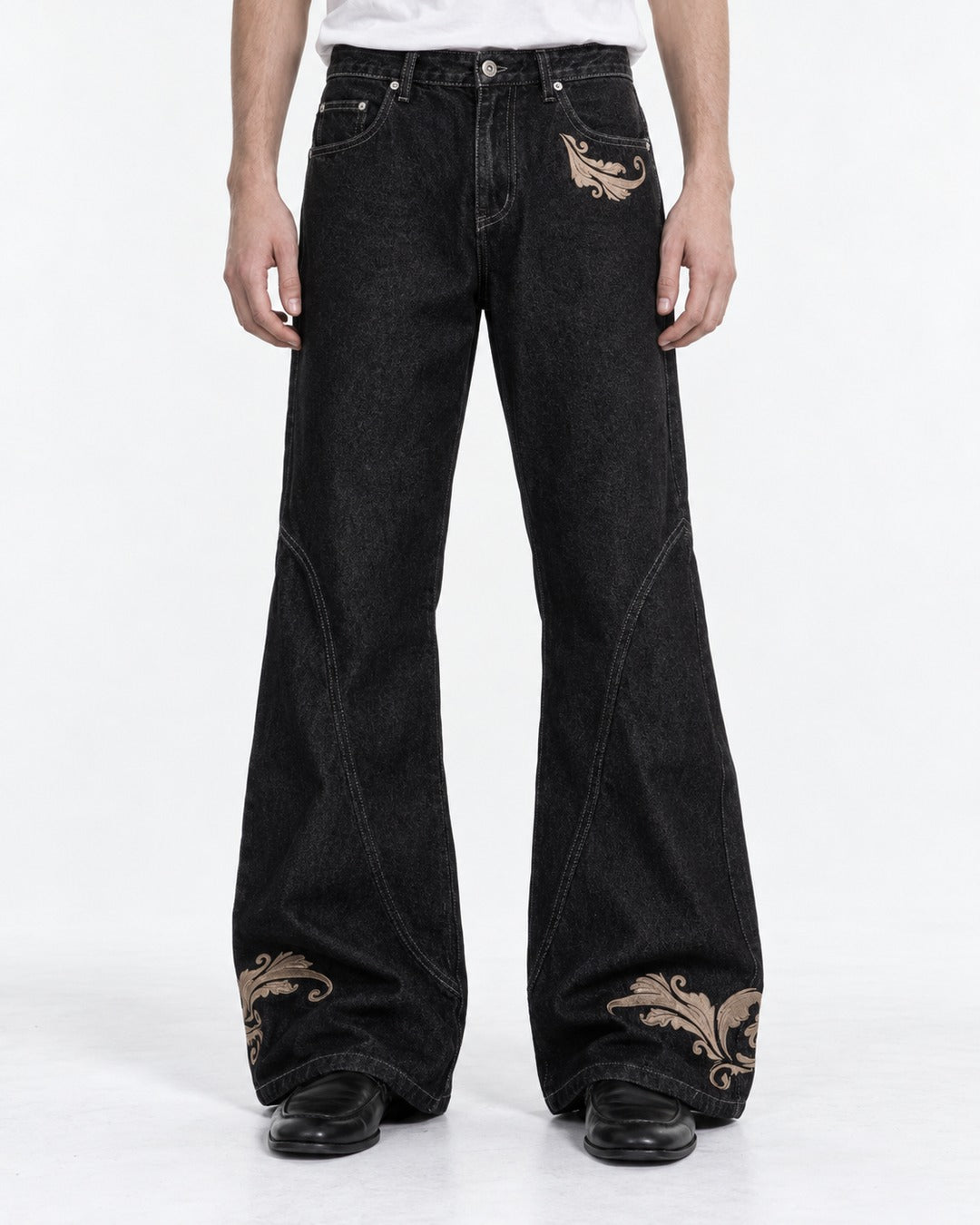 Flared Jeans with Embroidered Hem
