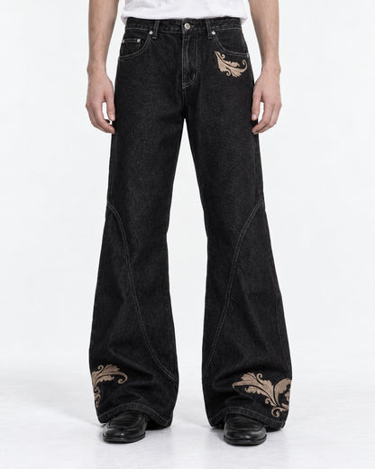 Flared Jeans with Embroidered Hem