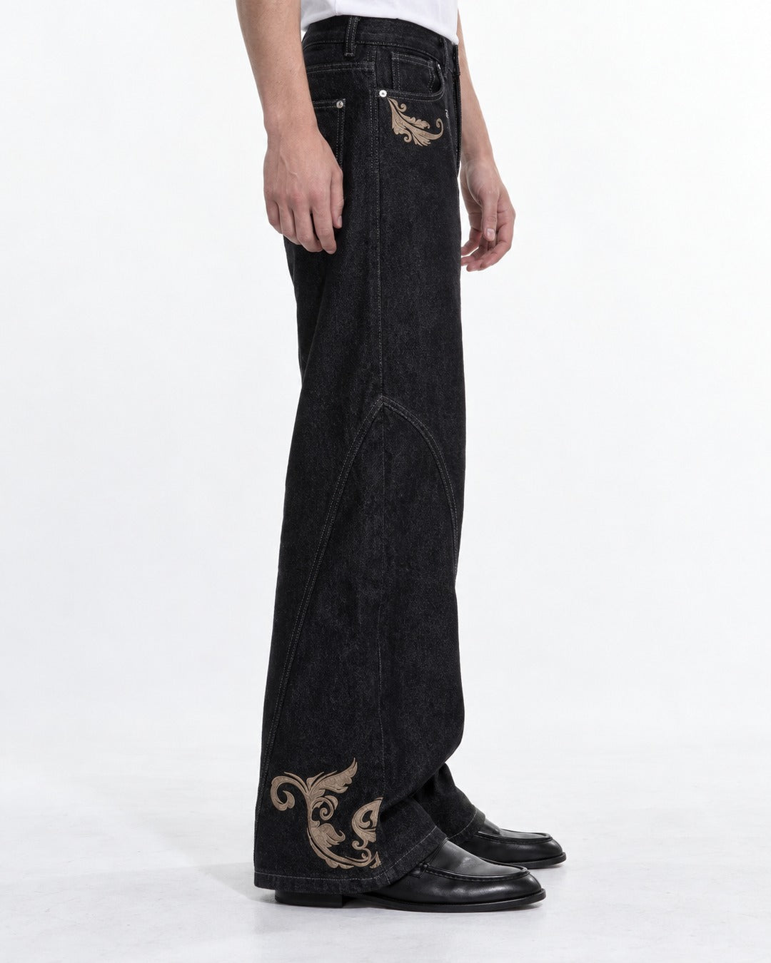Flared Jeans with Embroidered Hem