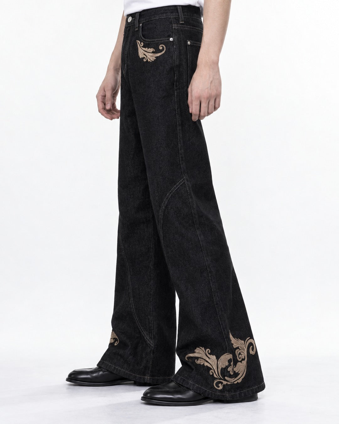 Flared Jeans with Embroidered Hem