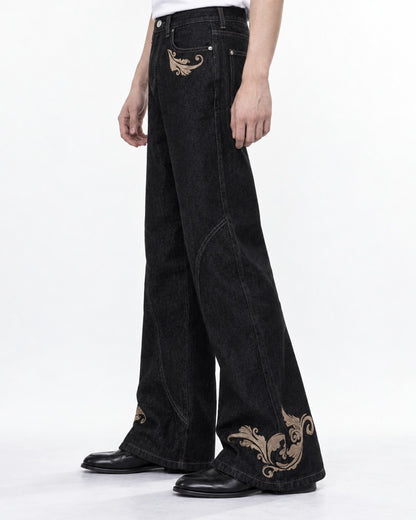 Flared Jeans with Embroidered Hem