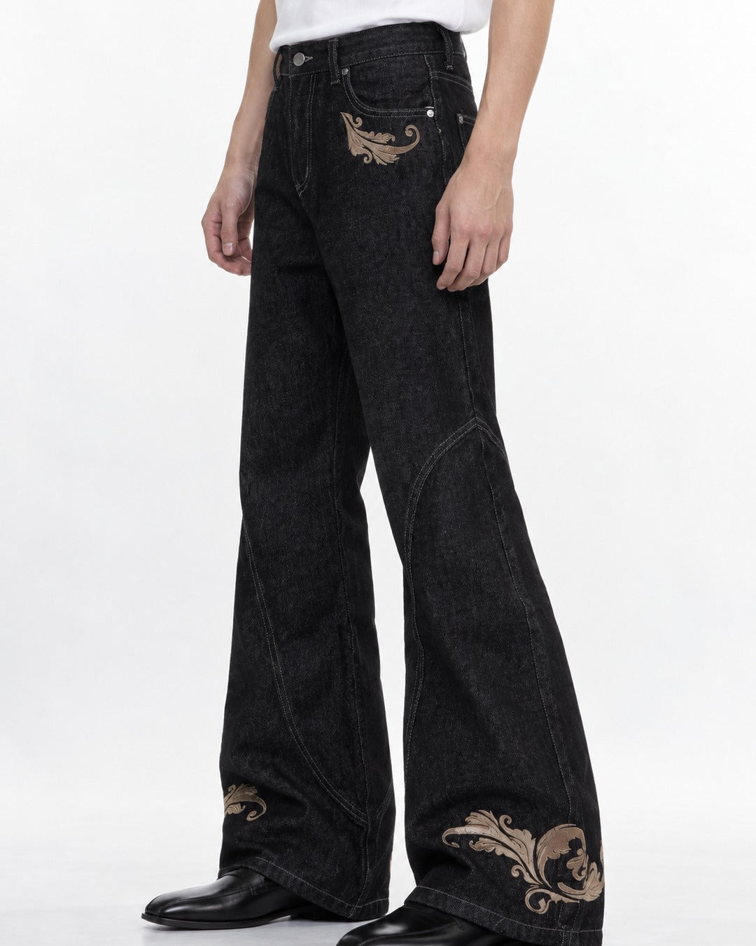 Flared Jeans with Embroidered Hem