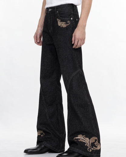 Flared Jeans with Embroidered Hem