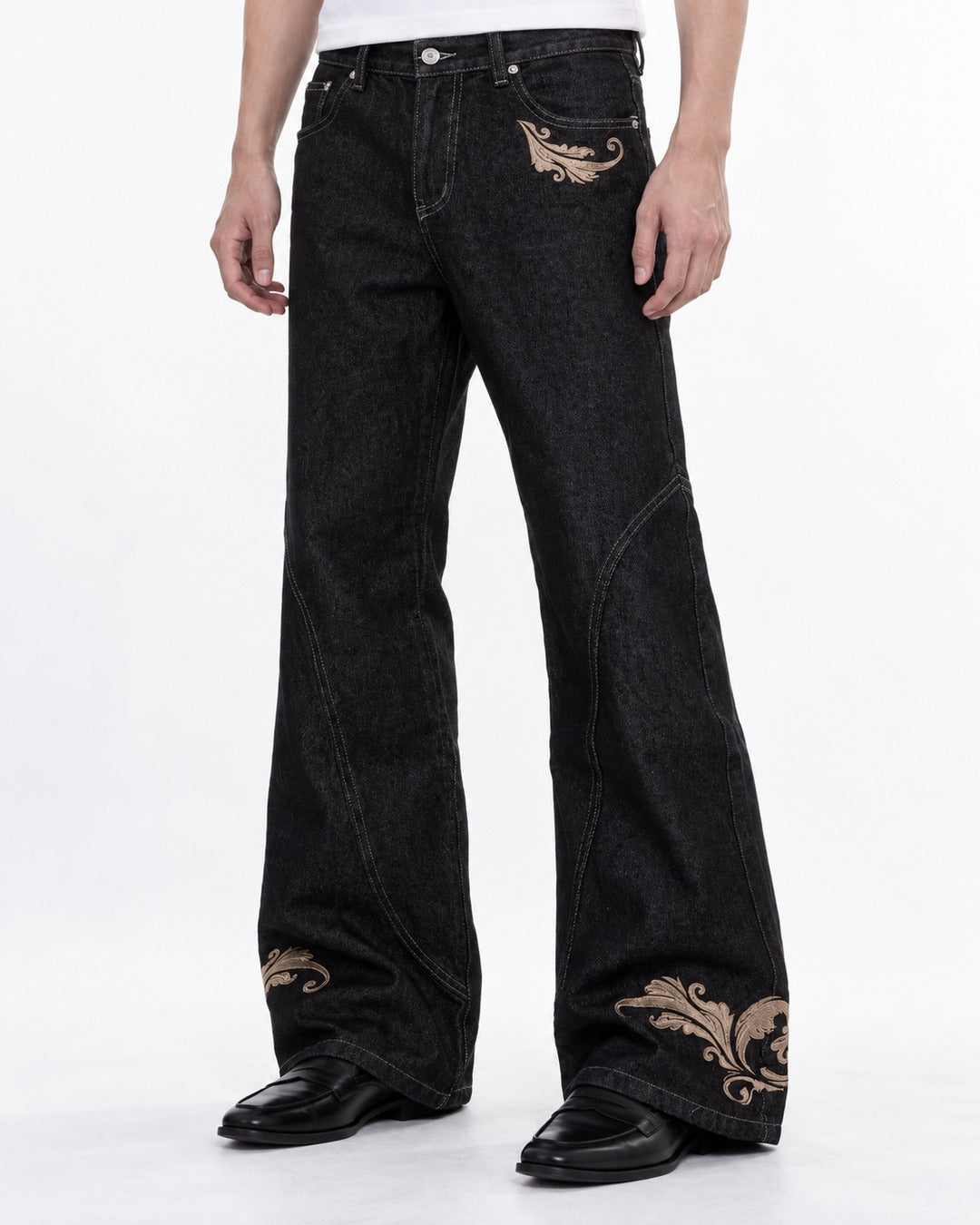 Flared Jeans with Embroidered Hem