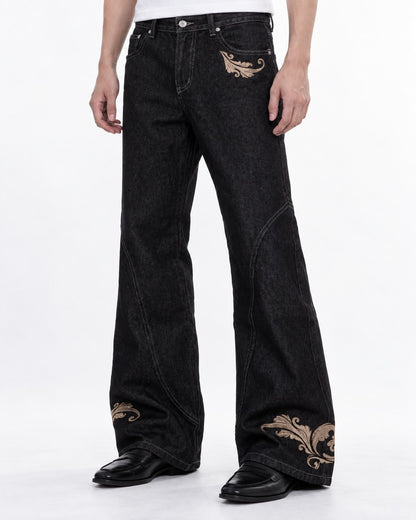 Flared Jeans with Embroidered Hem