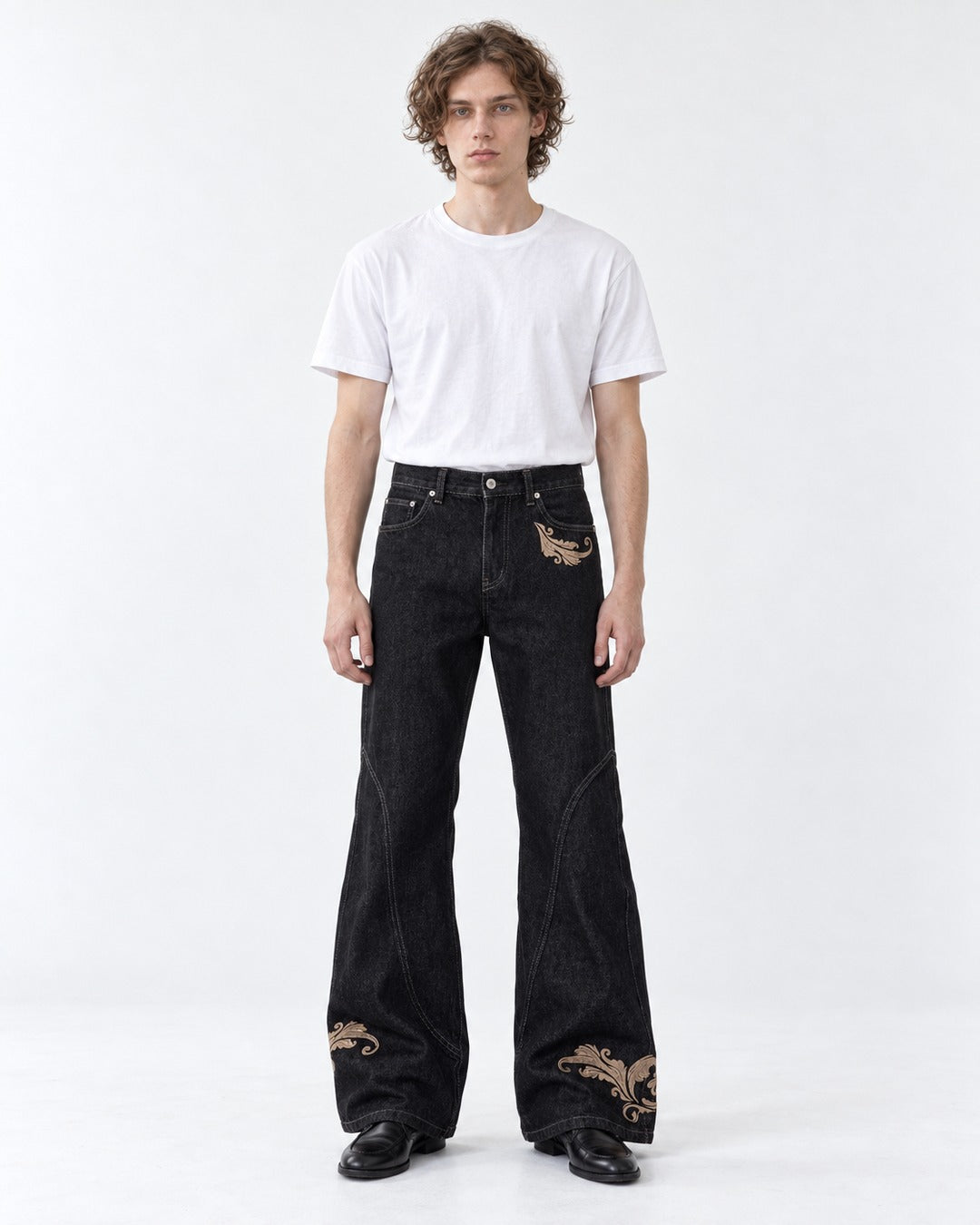 Flared Jeans with Embroidered Hem
