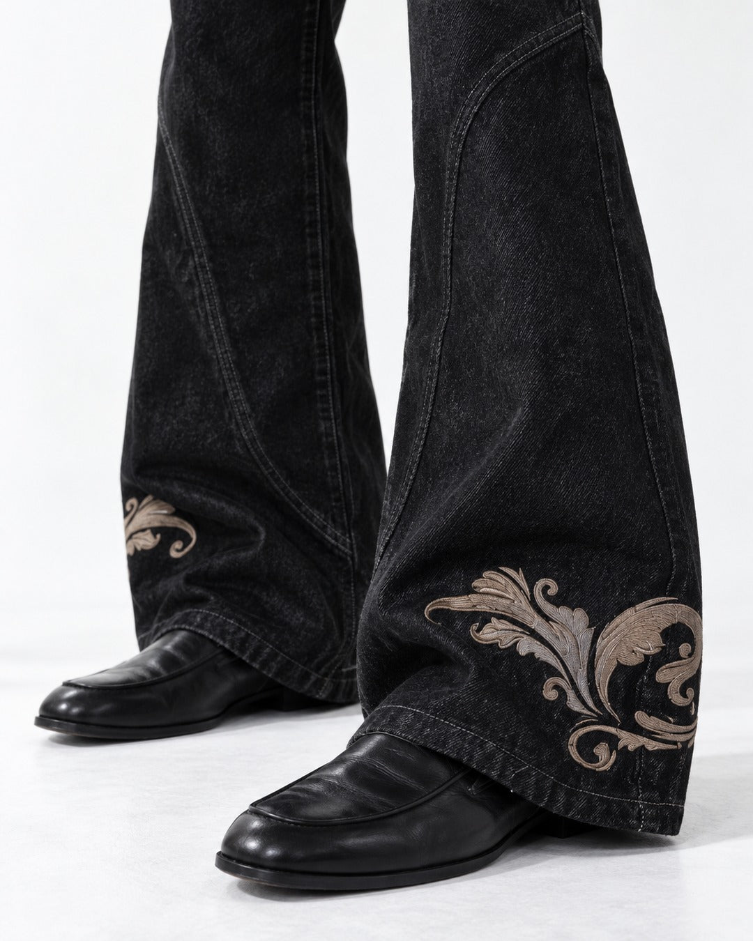 Flared Jeans with Embroidered Hem