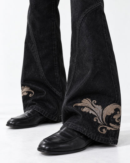 Flared Jeans with Embroidered Hem
