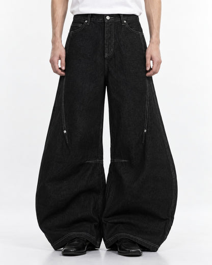 Curved-Panel Wide-Leg Jeans