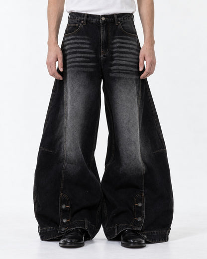 Ribbed-Panel Wide-Leg Jeans