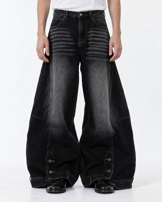 Ribbed-Panel Wide-Leg Jeans