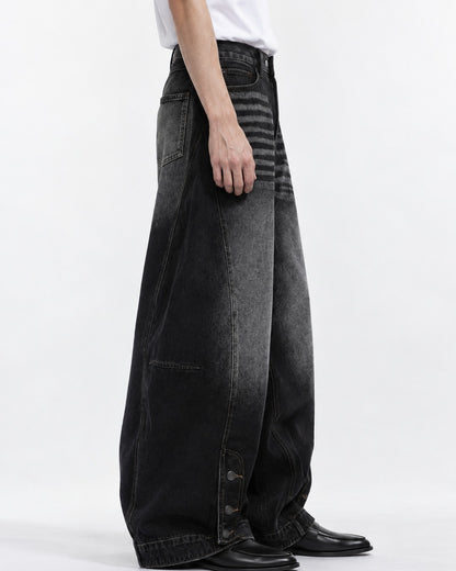 Ribbed-Panel Wide-Leg Jeans