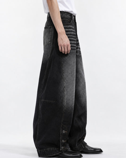 Ribbed-Panel Wide-Leg Jeans