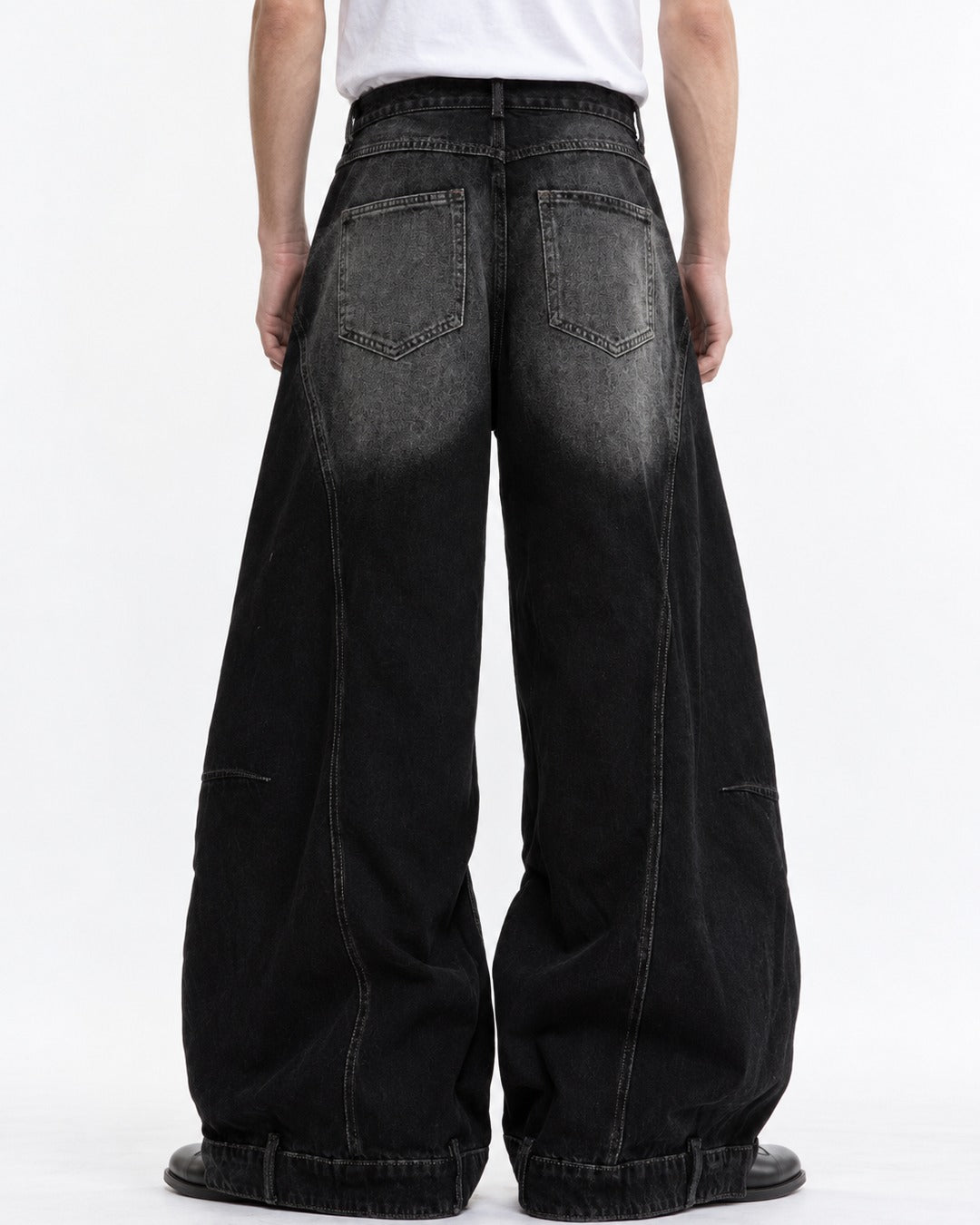 Ribbed-Panel Wide-Leg Jeans
