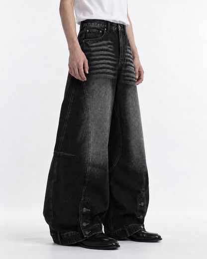 Ribbed-Panel Wide-Leg Jeans