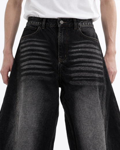 Ribbed-Panel Wide-Leg Jeans