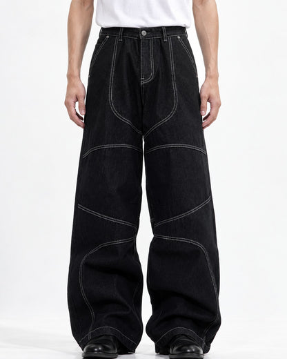 Wide-Leg Jeans with White Contrast Stitching