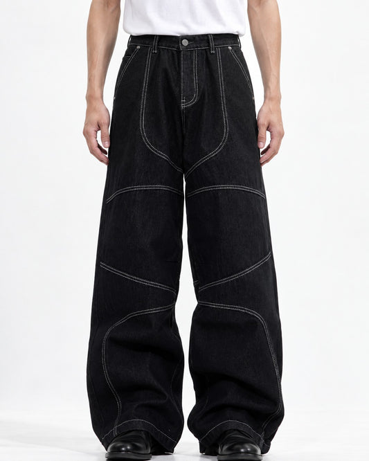 Wide-Leg Jeans with White Contrast Stitching