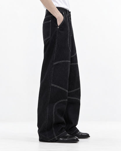 Wide-Leg Jeans with White Contrast Stitching