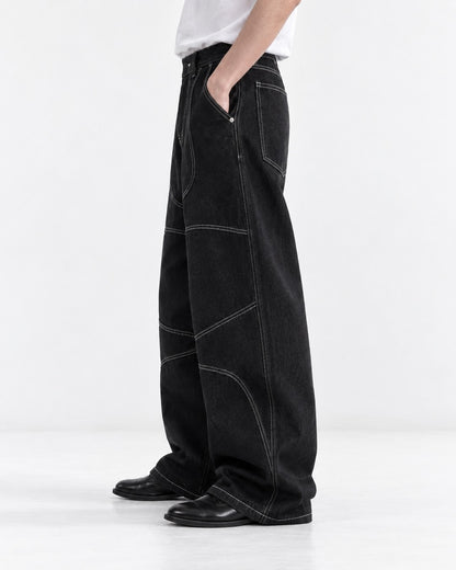 Wide-Leg Jeans with White Contrast Stitching
