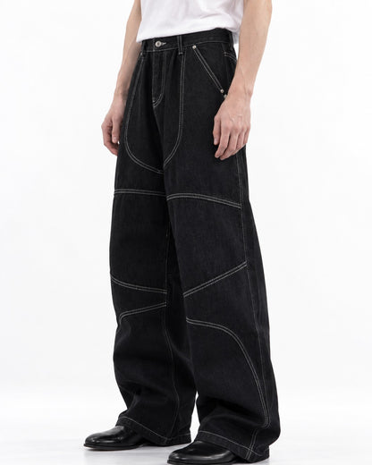 Wide-Leg Jeans with White Contrast Stitching