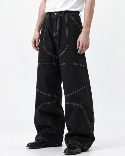 Wide-Leg Jeans with White Contrast Stitching