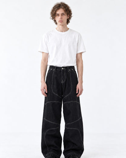 Wide-Leg Jeans with White Contrast Stitching