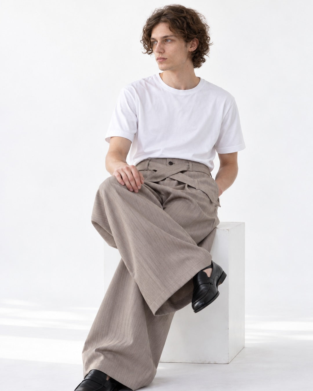 Wrap-Waistband Wide-Leg Pants