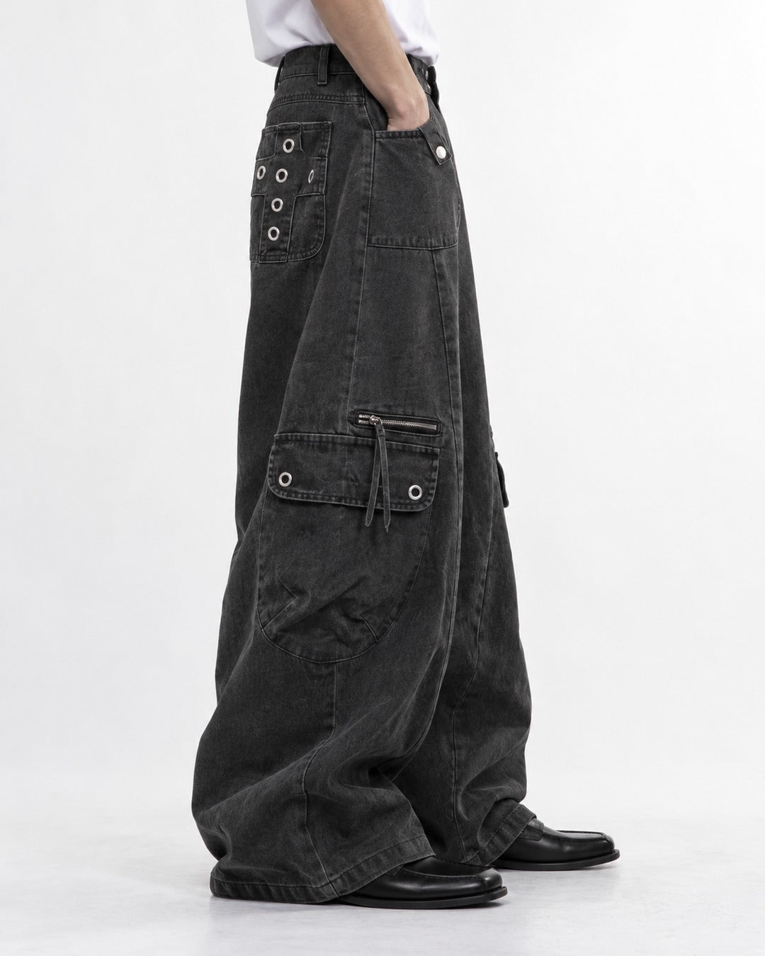 Rivet-Detail Workwear Pants