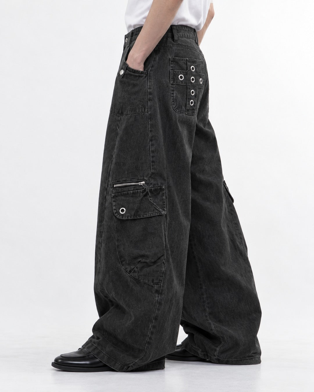 Rivet-Detail Workwear Pants