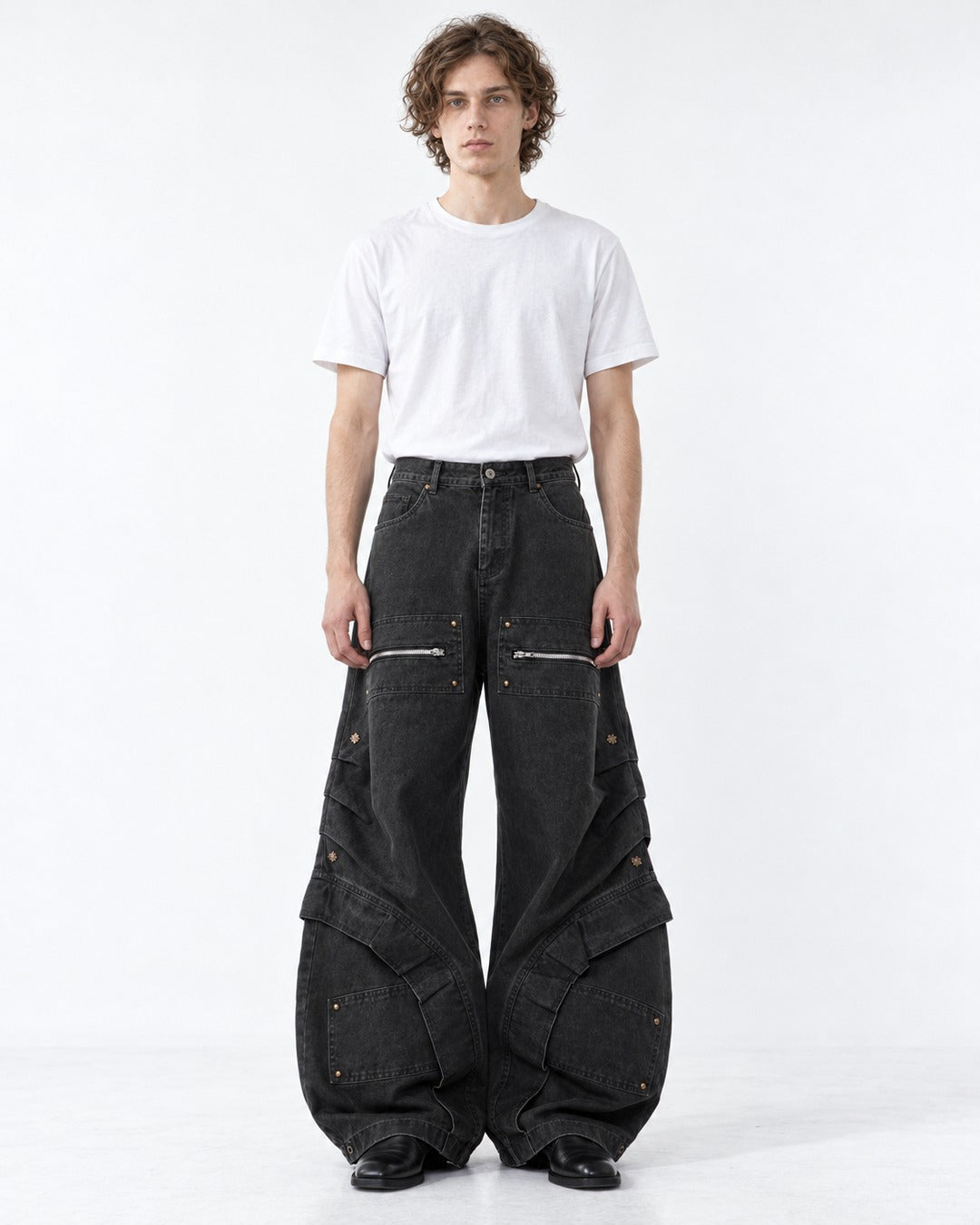 Washed Curved-Seam Pants
