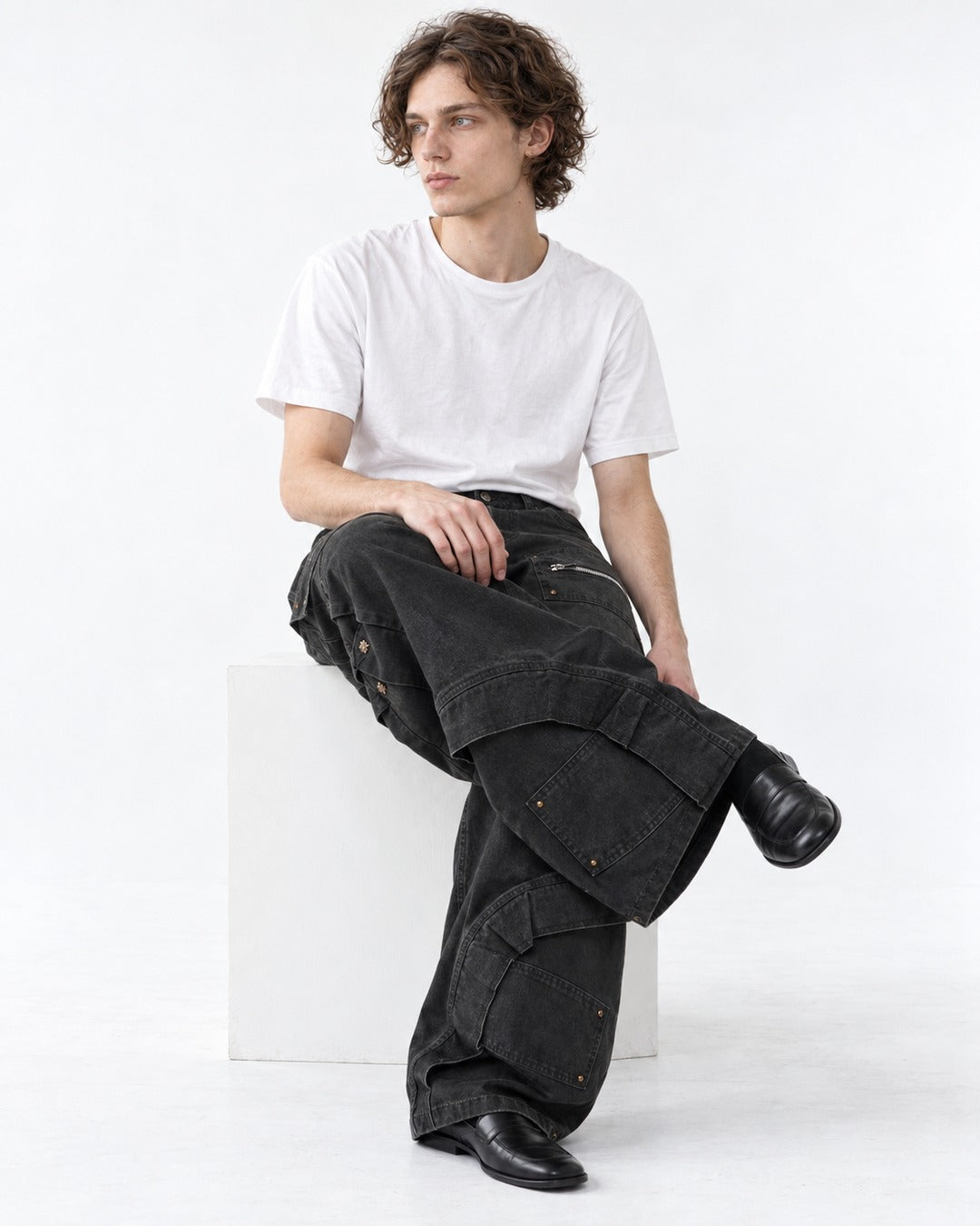 Washed Curved-Seam Pants