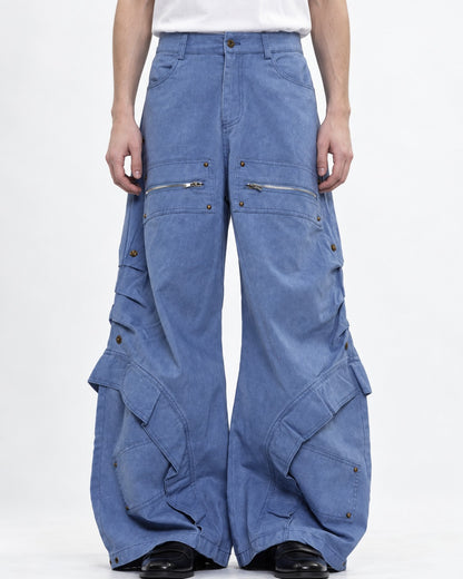 Washed Curved-Seam Pants